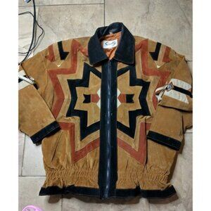 Scully Women's Southwestern Leather Jacket Size 10 Aztec Western Suede Inlay...